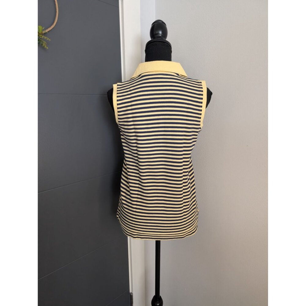y2k Croft and Barrow Navy and Yellow Striped Sleeveless 100% Cotton Polo - S - Picture 3 of 8